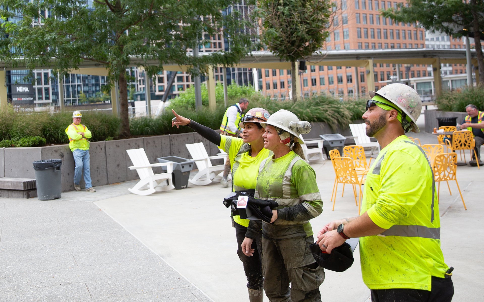 A diverse construction team on the site